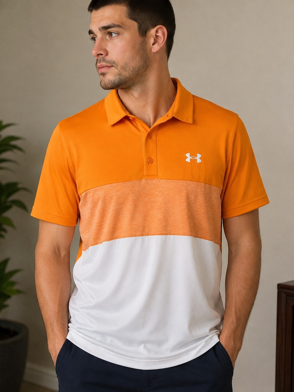 Under Armour Men's Playoff 2.0 Blocked Polo Shirt Size XL Orange White Golf